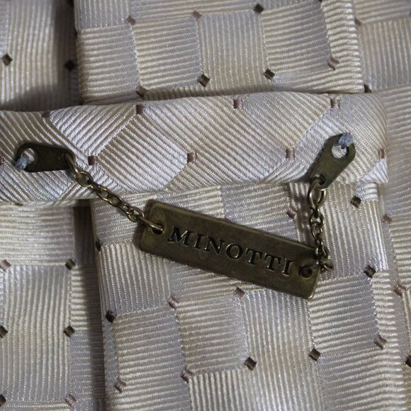 MINOTTI 100% Silk Men's Tie - Ivory, Gold & Brown Pin Dot ⚡️BUY 3 for $55⚡️ - Picture 4 of 8